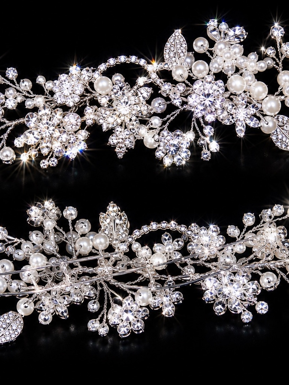 Elegant Silver Pearl & Crystal Floral Headpiece - Women Accessories